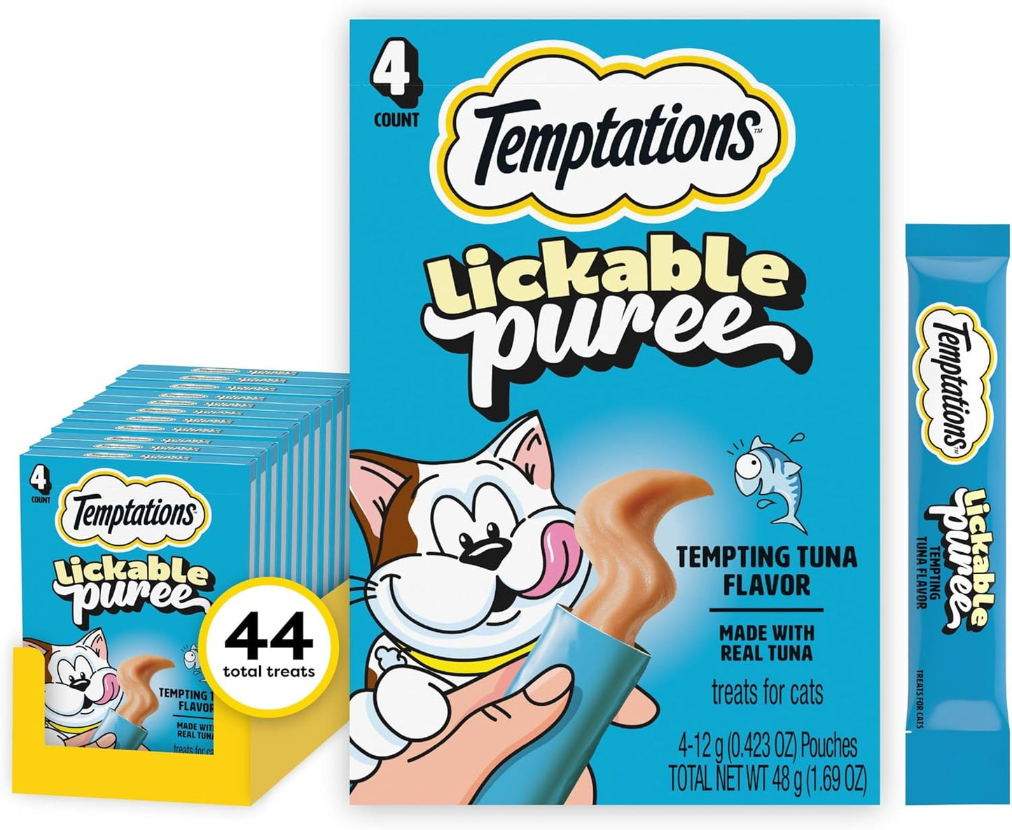 Creamy Puree with Tuna Lickable, Squeezable Cat Treats, 0.42 Oz Pouches, 4 Count (Pack of 11) - Total 44 Count