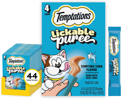 Creamy Puree with Tuna Lickable, Squeezable Cat Treats, 0.42 Oz Pouches, 4 Count (Pack of 11) - Total 44 Count
